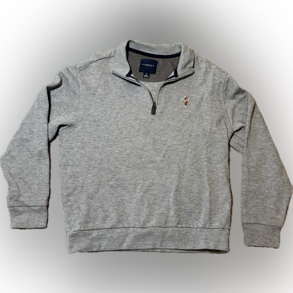 203. U.S. Polo Assn. Men's Grey Quarter‑Zip Sweater, Size L